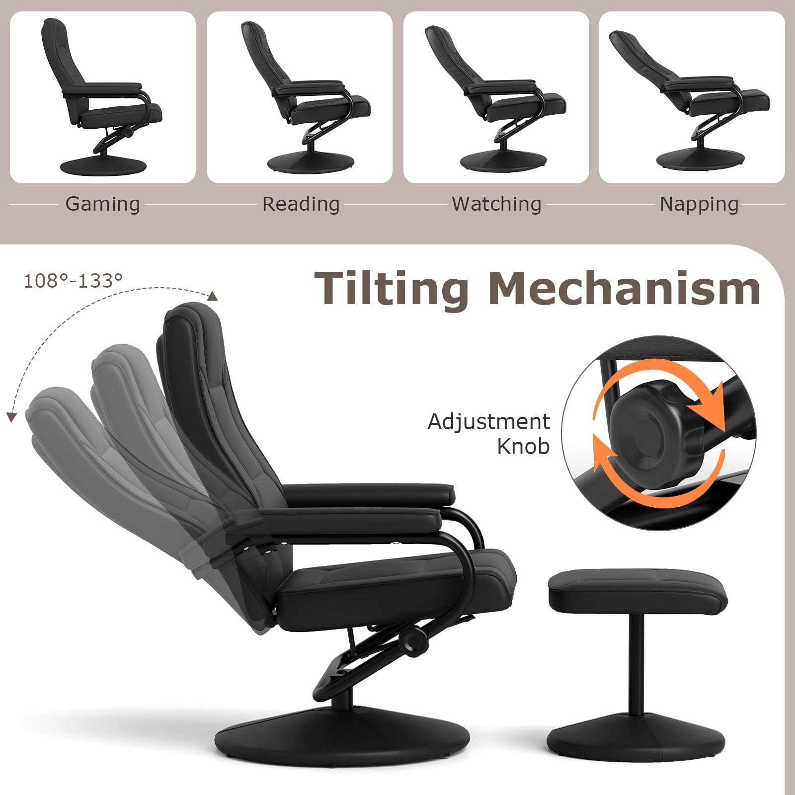 Relax Form LEATHERTEX TREVISO② Giantex Recliner Chair w/Ottoman, 360 Degree Swivel PU Leather